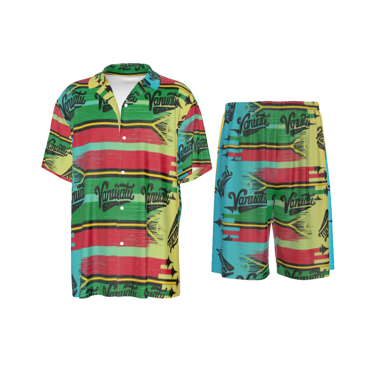Vanuatu Flag Men's Silk Two-Piece Short Sleeve Shirt and Shorts Pajama Set