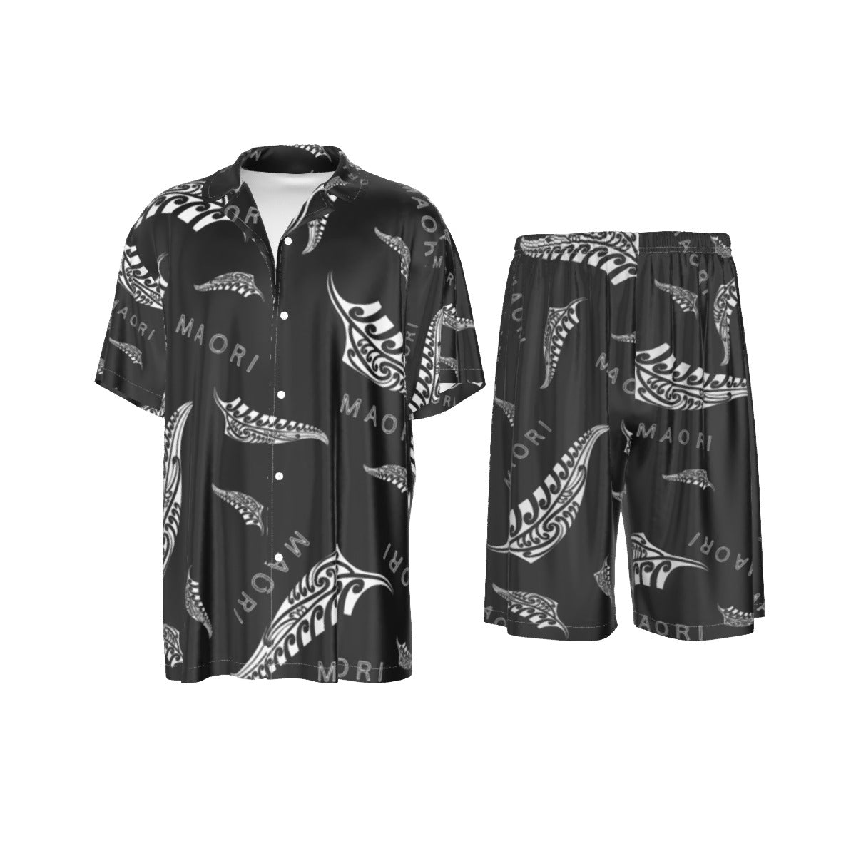New Zealand Men's Silk Two-Piece Short Sleeve Shirt and Shorts Pajama Set