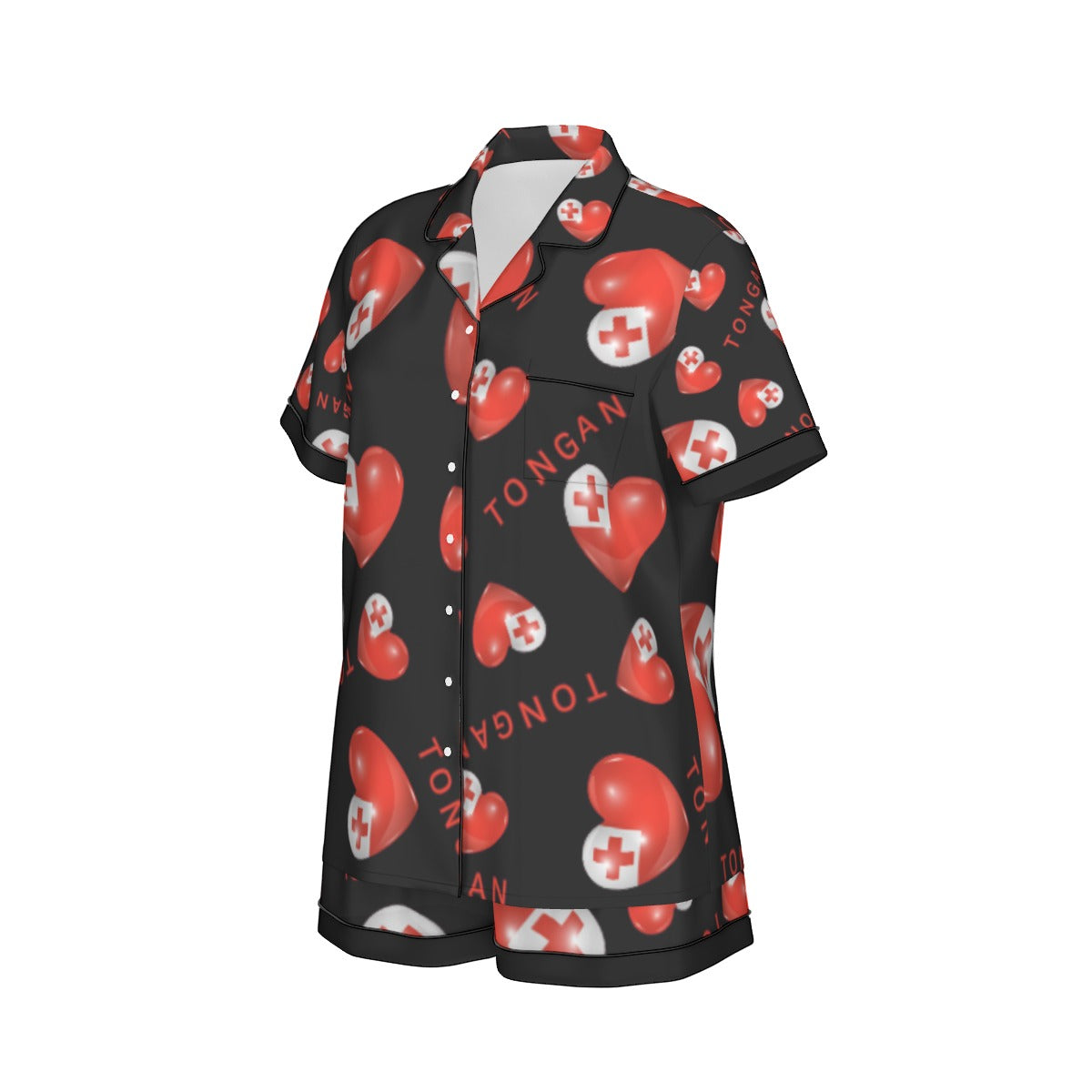 Tongan Heart Flag Women Silk Short Sleeve Pajamas