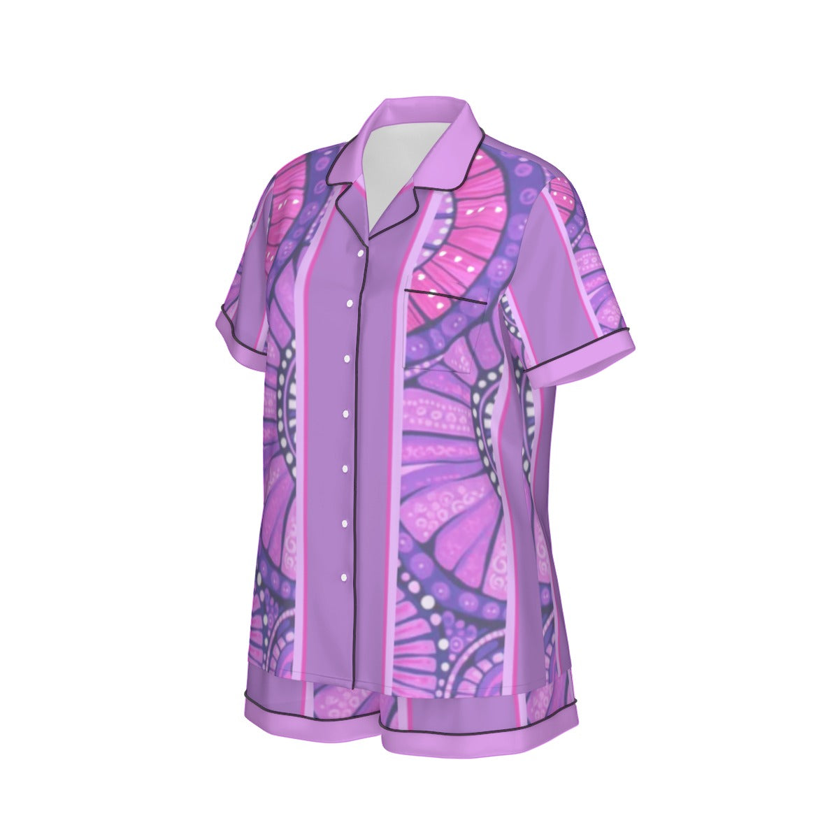 Purple Indigenous Design 2-Piece Silk Pajama Set