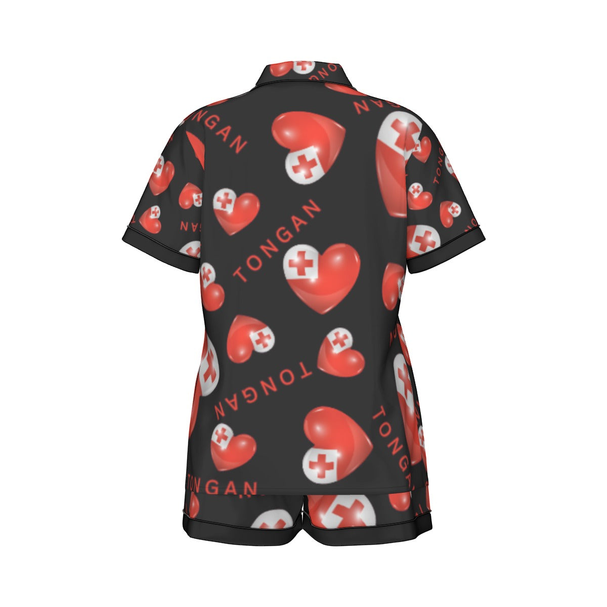 Tongan Heart Flag Women Silk Short Sleeve Pajamas
