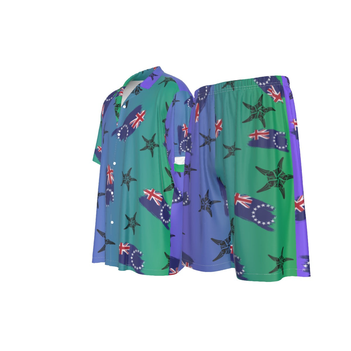 Cook Islands Men's Silk Two-Piece Short Sleeve Shirt and Shorts Pajama Set