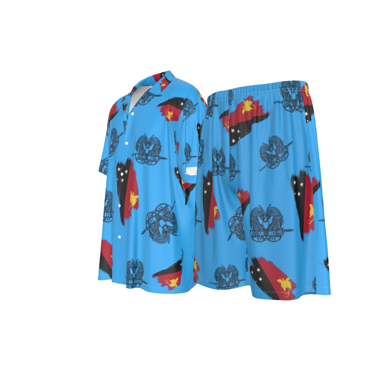 PNG Bird of Paradise and Flag Men's Silk Pajama Set