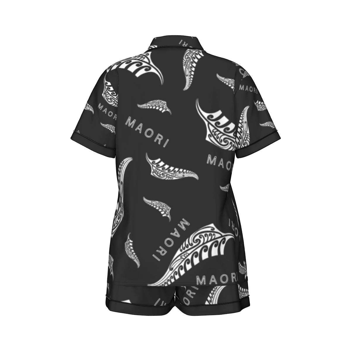 Māori Leaf Black Silk Short Sleeve Pajamas