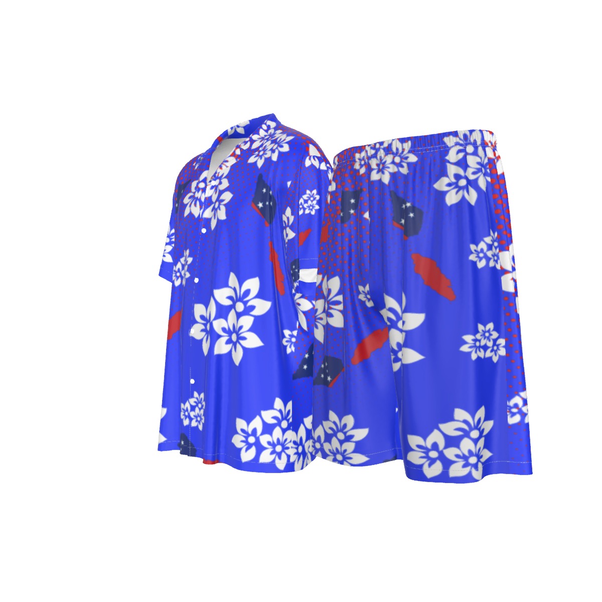 Samoan Men's Silk Two-Piece Short Sleeve Shirt and Shorts Pajama Set
