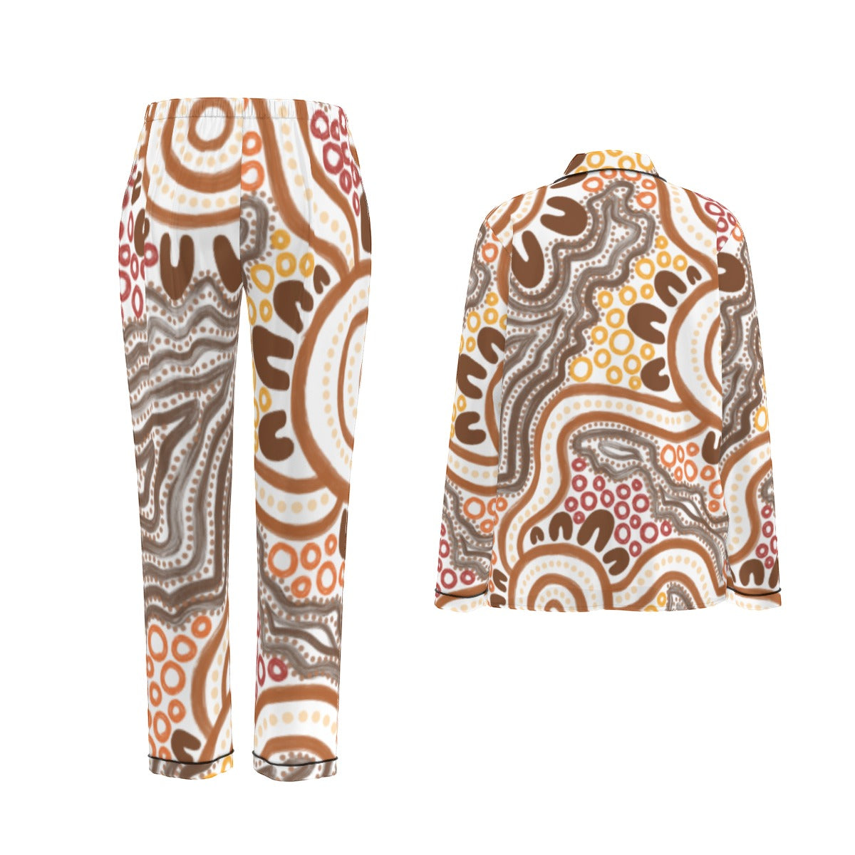 Earthlines – Women's Long Pyjama Set (Aboriginal Brown Design)