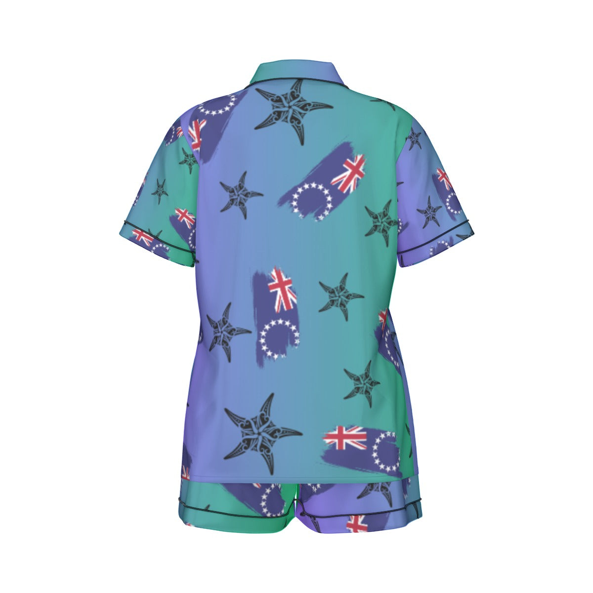 Cook Islands Women's Silk Two-Piece Short Sleeve Shirt and Shorts Pajama Set