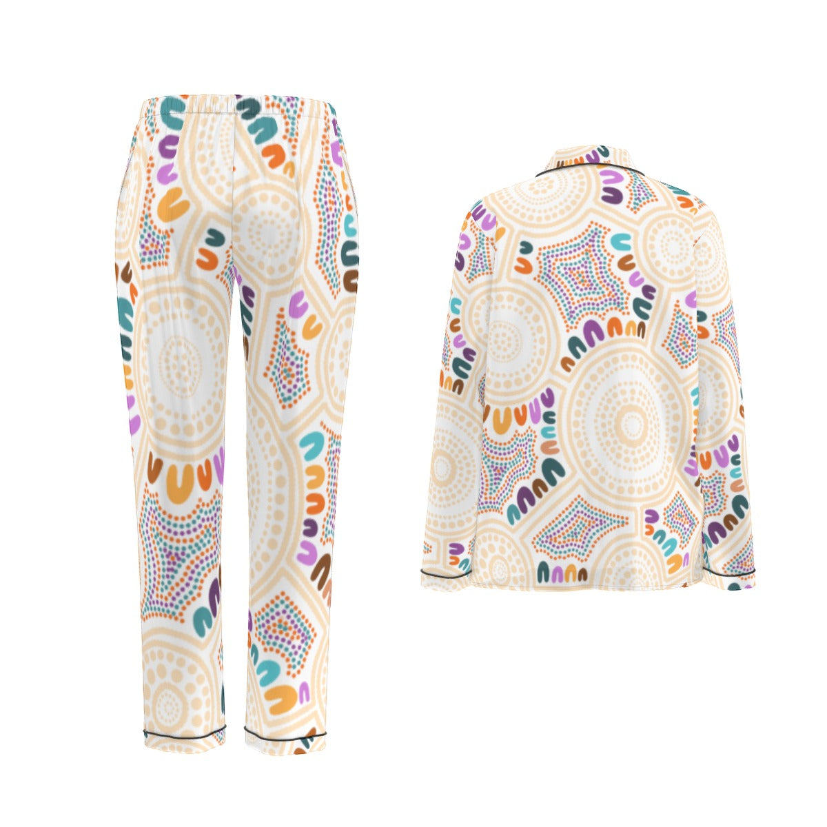 Sunrise Spirit – Women's Long Pyjama Set (Peach Aboriginal Design)