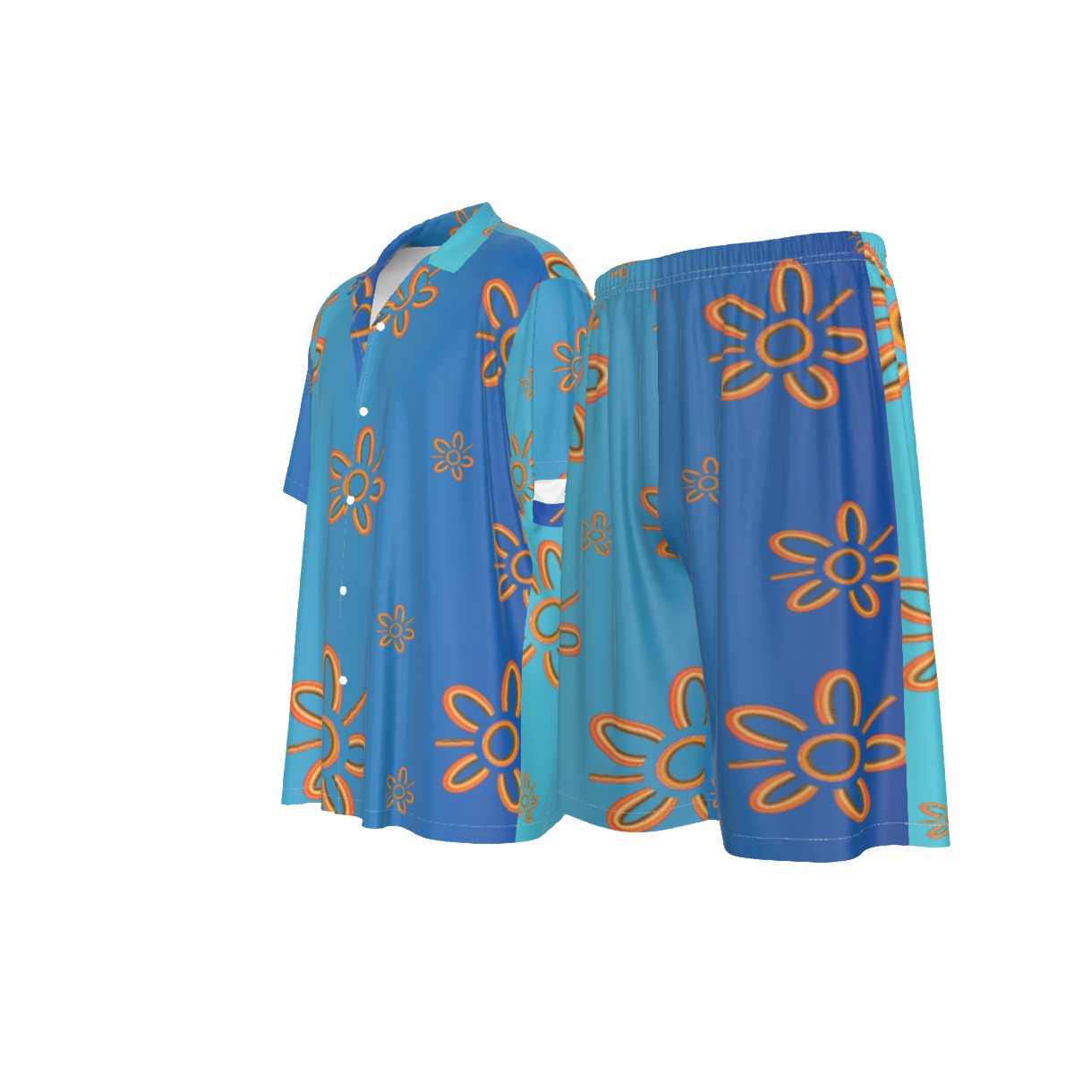 Men's Aboriginal Blue Design Silk Pajamas – Two-Piece Luxury Sleepwear