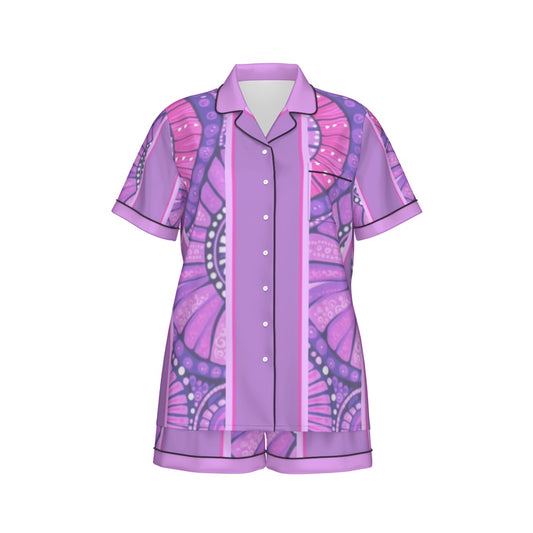 Purple Indigenous Design 2-Piece Silk Pajama Set