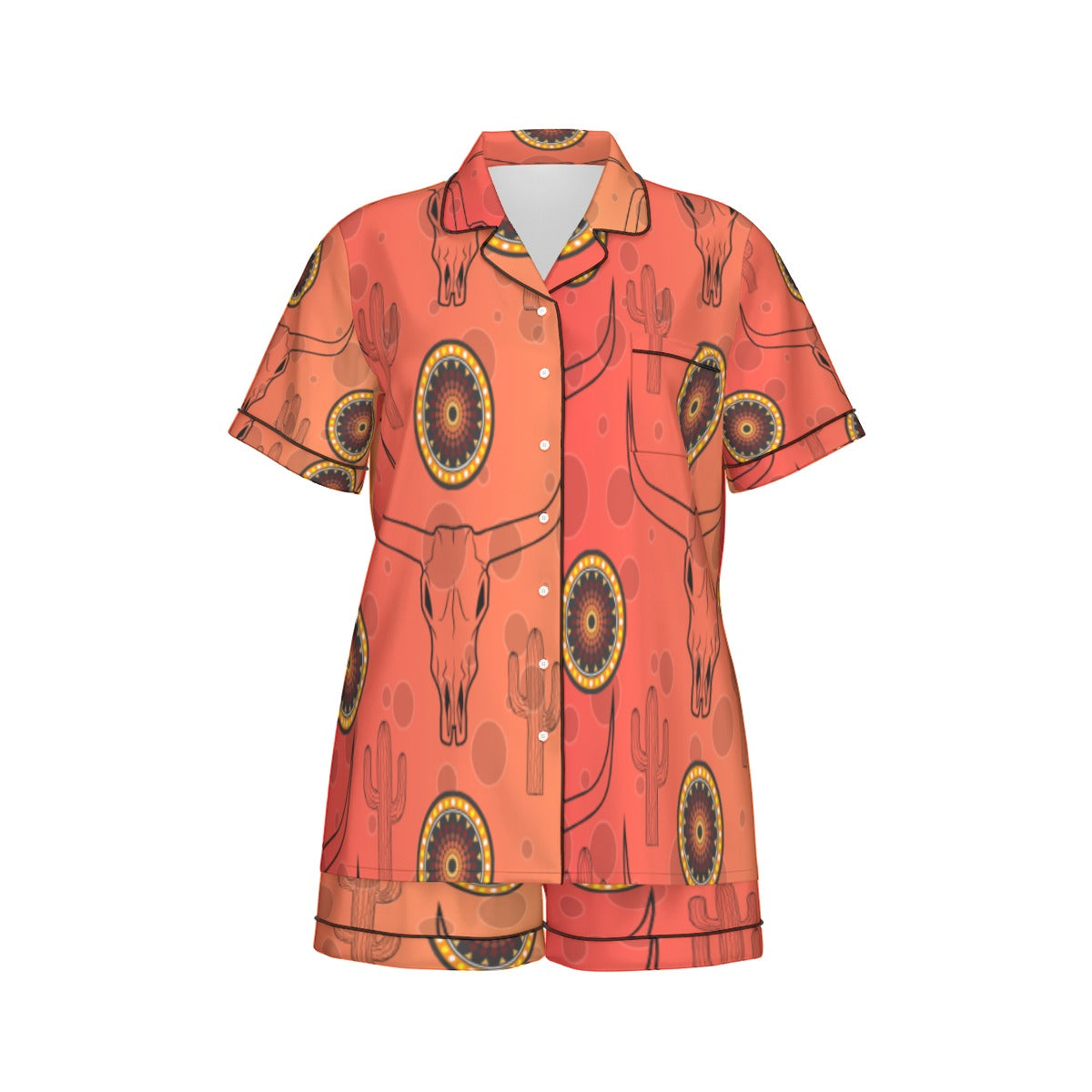 Women's Outback Spirit Silk PJ Set – Aboriginal Cowboy Style (2-Piece Short Set)