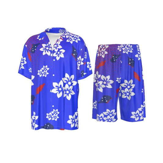 Samoan Men's Silk Two-Piece Short Sleeve Shirt and Shorts Pajama Set