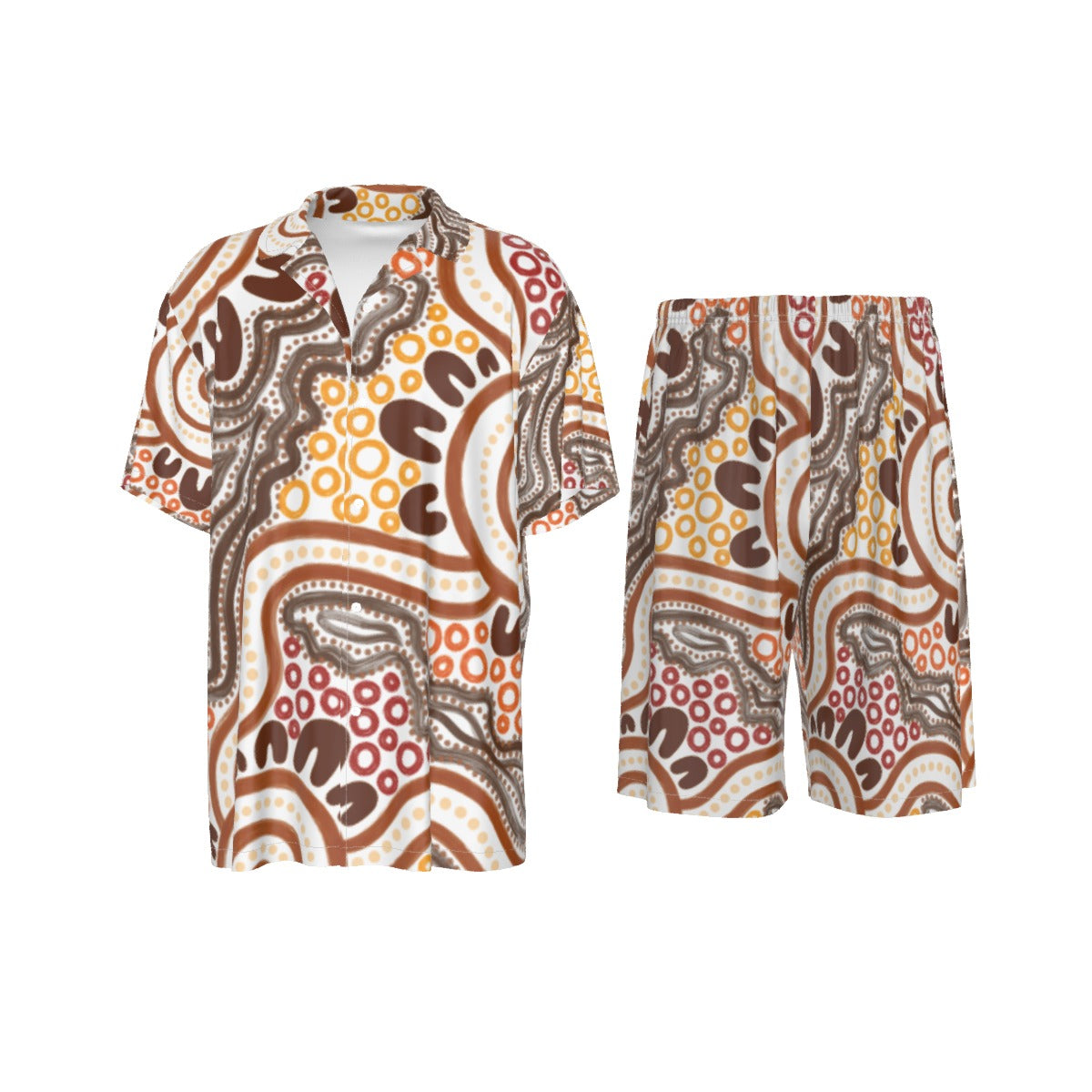 Men's Aboriginal Brown Design Silk Pajamas – Two-Piece Luxury Sleepwear