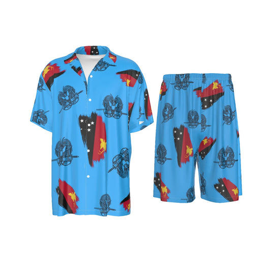 PNG Bird of Paradise and Flag Men's Silk Pajama Set