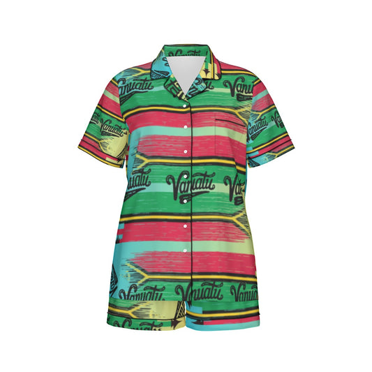 Vanuatu Women's Silk Two-Piece Short Sleeve Shirt and Shorts Pajama Set