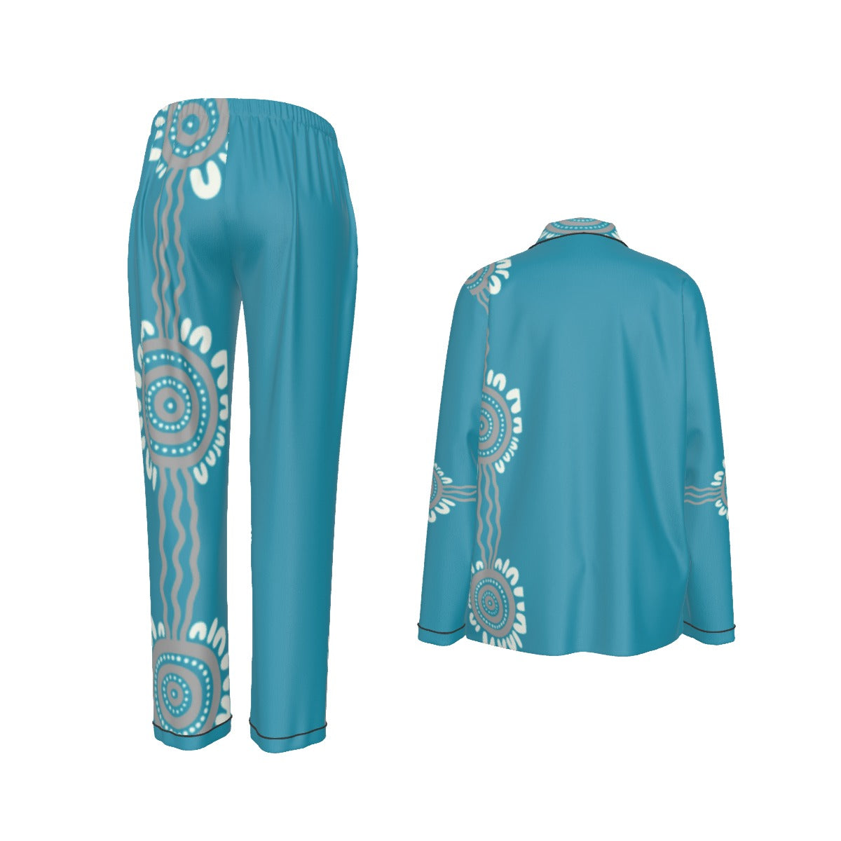 Water Song – Women's Long Pyjama Set (Aqua Aboriginal Design)