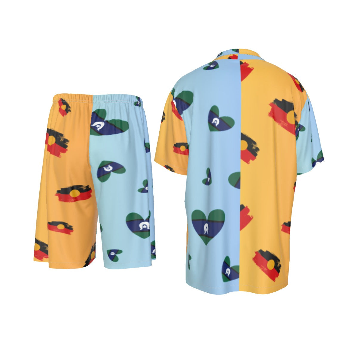 Men's Aboriginal & Torres Strait Islander Flag Design Silk Pajamas – Two-Piece Luxury Sleepwear