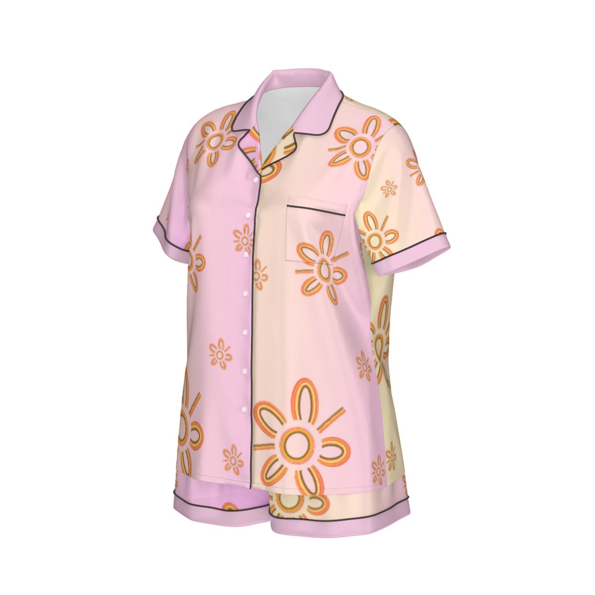 Pink Indigenous Design 2-Piece Silk Pajama Set