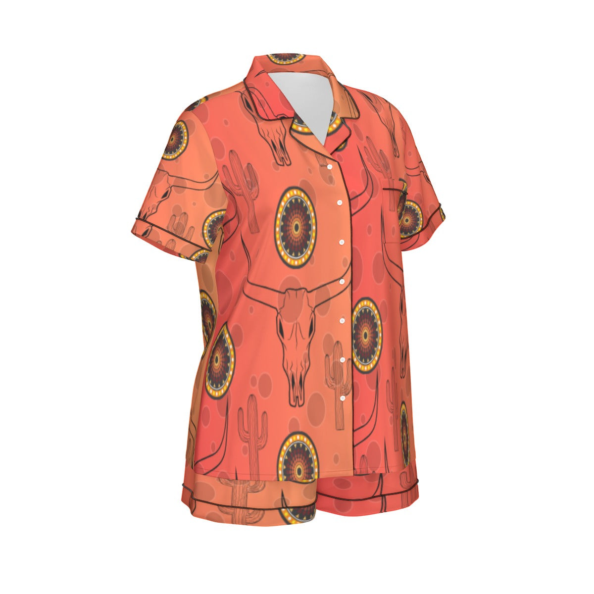 Women's Outback Spirit Silk PJ Set – Aboriginal Cowboy Style (2-Piece Short Set)