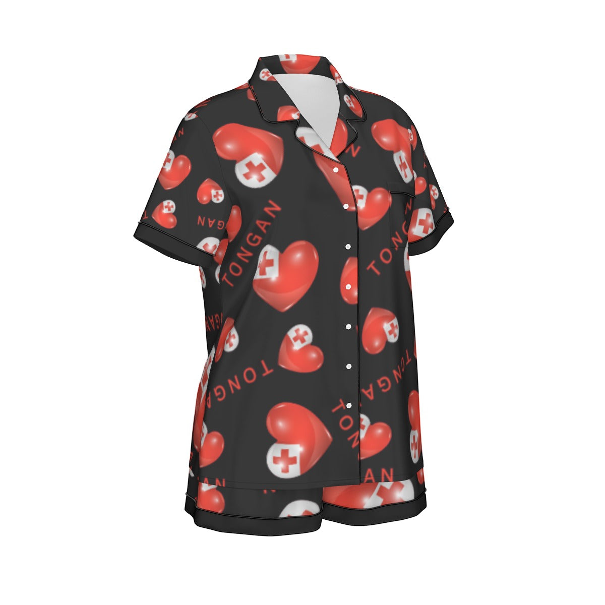 Tongan Heart Flag Women Silk Short Sleeve Pajamas