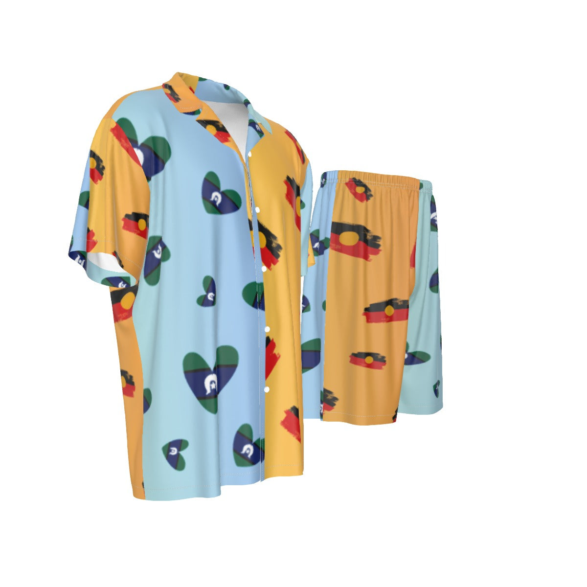 Men's Aboriginal & Torres Strait Islander Flag Design Silk Pajamas – Two-Piece Luxury Sleepwear