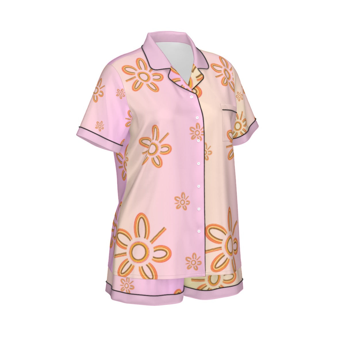 Pink Indigenous Design 2-Piece Silk Pajama Set