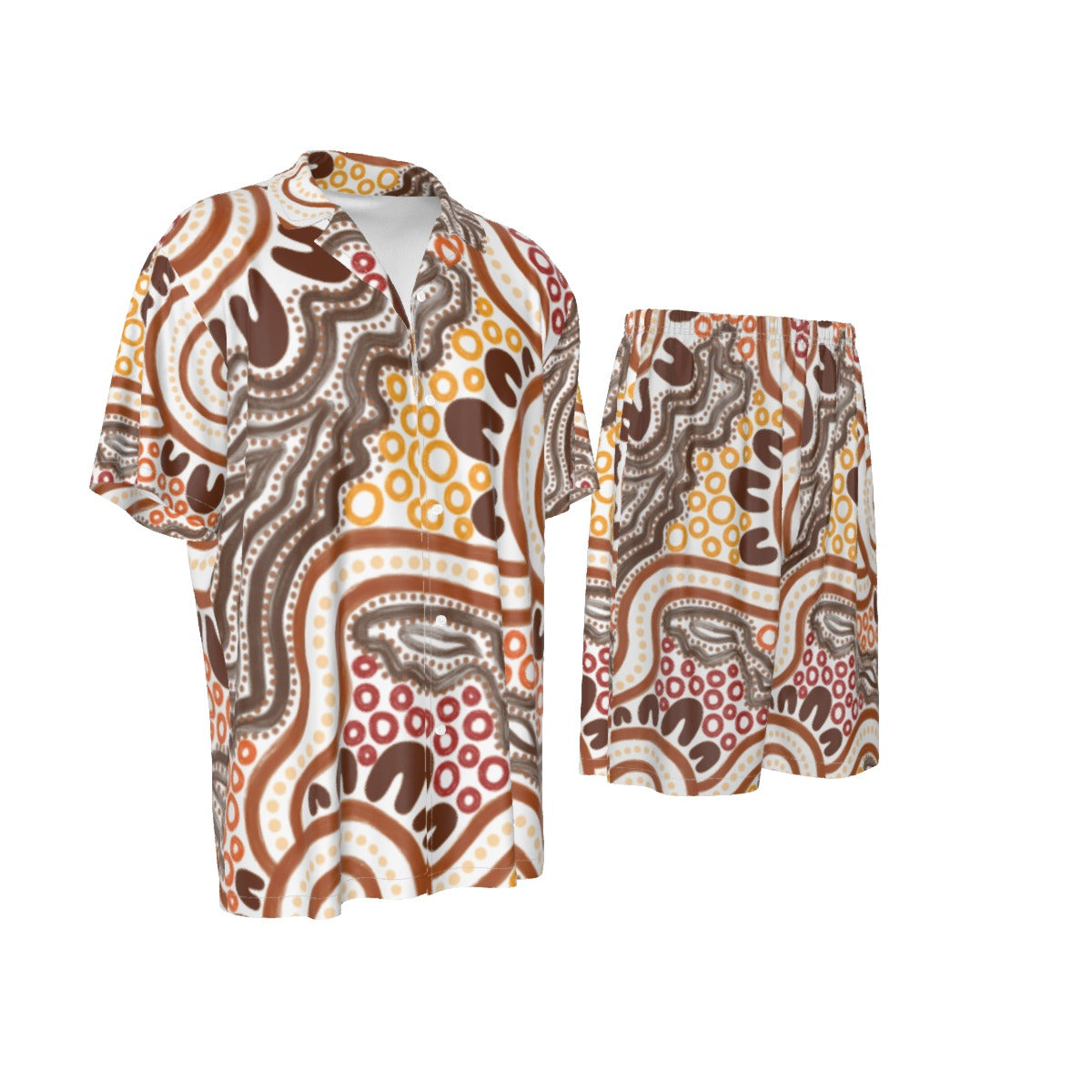 Men's Aboriginal Brown Design Silk Pajamas – Two-Piece Luxury Sleepwear